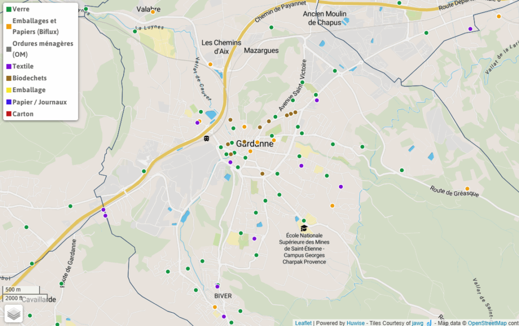 Cliquez sur la carte pour découvrir les différents points de collecte de déchets sur Gardanne